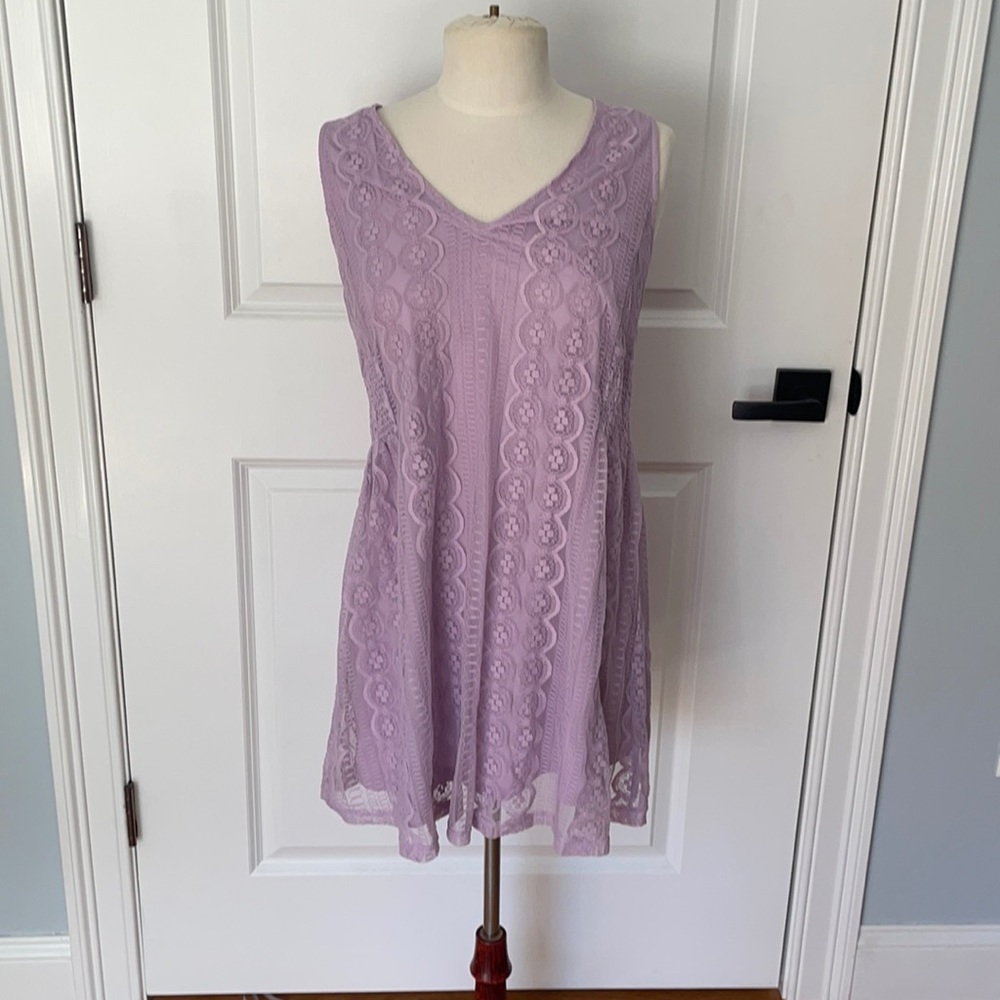 Francesca’s Blue Rain Lilac Lace Shift Dress - Picture 1 of 7